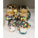 Four Royal Doulton character jugs and a collection of Royal Doulton balloon sellers