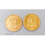 A Victoria gold half sovereign, 1887 and a George V 1912 gold half sovereign.