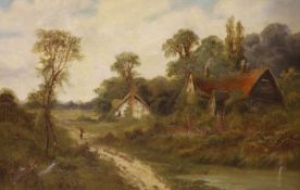 Walter Wallor Caffyn (1845-1898), oil on canvas, Woman with faggots passing a cottage, signed, 40 x