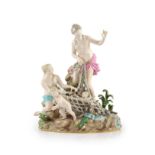 A Meissen group ‘The Capture of the Tritons, 19th century, modelled by Kandler,underglaze blue