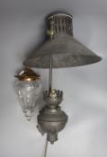 A Victorian brass gas light fitting and cut glass ceiling shade