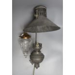A Victorian brass gas light fitting and cut glass ceiling shade