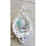 A Victorian later white painted wood and gesso girandole wall mirror, width 40cm, height 81cm