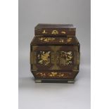 A Japanese lacquered brass bound table top cabinet, height 28cm