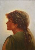 English School, c.1900, oil on canvas, Portrait of a young lady, initialled J.M and dated 1900, 36