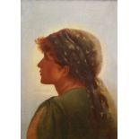 English School, c.1900, oil on canvas, Portrait of a young lady, initialled J.M and dated 1900, 36