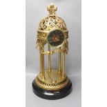 A large gilt metal Portico mantel clock, with slate and rouge marble dial, height 61cm