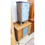 A small part painted oak bedside cabinet, width 43cm, height 78cm together with a part painted oak