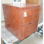 Stitched Tan leather two draw filing cabinet. W-54, D-60, H-62cm.