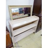 A mid century painted open bookcase, width 106cm, depth 26cm, height 93cm, together with a