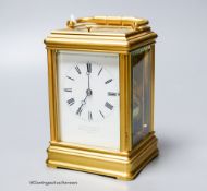 A large French brass repeating carriage clock, retailed by W. Thornhill & Company, 144 & 145 New