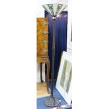 A Tiffany style bronzed metal standard lamp with stained glass shade, height 172cm