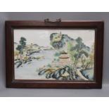 A Chinese enamelled porcelain plaque, in hardwood frame, 27 x 41cm excl. frame