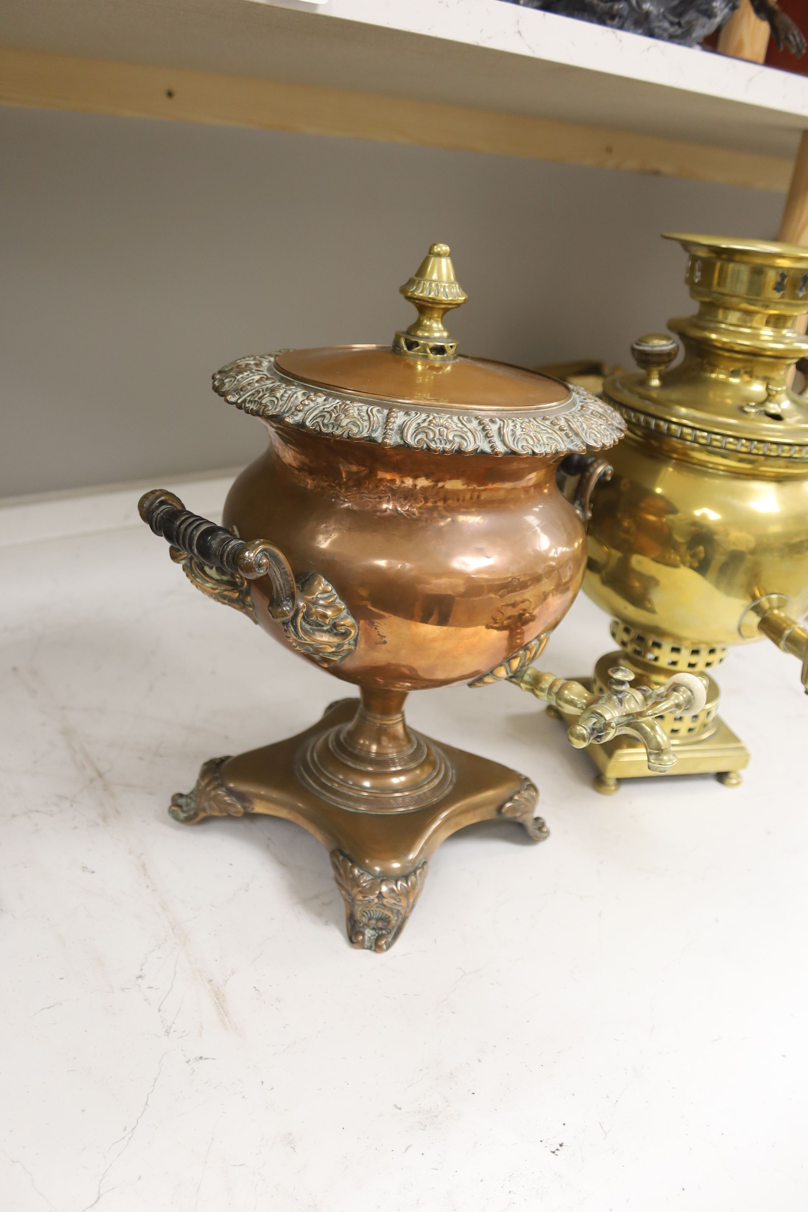 A brass samovar and a copper tea urn, height 37cm - Image 3 of 3