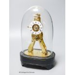 A 19th century French brass skeleton clock, signed MS.Honoraeles Exp. Paris Londres, with alarm