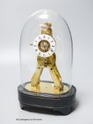 A 19th century French brass skeleton clock, signed MS.Honoraeles Exp. Paris Londres, with alarm