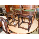 Two 17th century style oak joint stools, larger width 42cm, depth 30cm, height 47cm