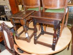 Two 17th century style oak joint stools, larger width 42cm, depth 30cm, height 47cm