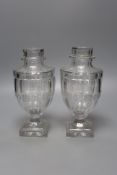 A pair of unusual 19th century cut glass sweetmeat vases and covers, height 23cm