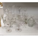 A collection of Georgian and later stem drinking glasses, ale glasses and other decorative glass