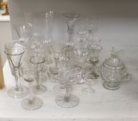 A collection of Georgian and later stem drinking glasses, ale glasses and other decorative glass