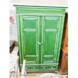 A late Victorian painted pine two door wardrobe, W.120cm H.212cm