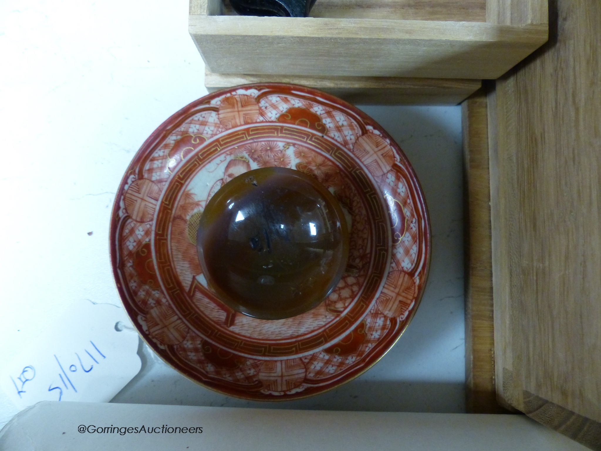 A modern Japanese lacquer dish, diameter 38cm, a vase, various hardstone carvings, etc. - Image 6 of 12