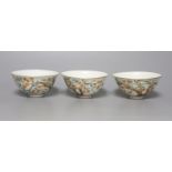 A set of three Chinese 'peach' tree bowls, diameter 9.5cm