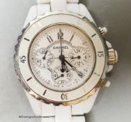 A lady's modern Chanel J12V chronograph quartz wrist watch, no box or papers.