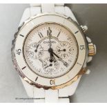 A lady's modern Chanel J12V chronograph quartz wrist watch, no box or papers.