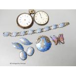 A white metal and enamel bracelet and brooch and other minor items.