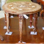 An Indian circular inlaid hardwood occasional table. D-50, H-46cm.