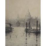Rowland Langmaid RA (1897-1957), etching, St Paul’s from the Thames, signed in pencil, 27 x 20.5cm.