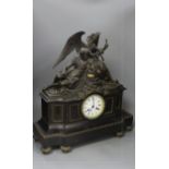 A large 19th century French bronze and black slate mantel clock52cm