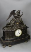 A large 19th century French bronze and black slate mantel clock52cm