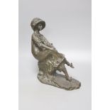 A Lost wax bronze of a seated lady, indistinctly signed, height 29cm
