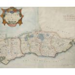 Robert Morden - a coloured engraved map of Sussex, 34 x 41cm.