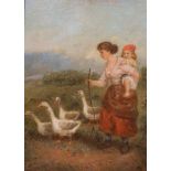 Mark William Langlois (19th C.), oil on canvas, The Goose girl, signed, 34 x 24cm.