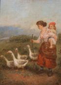Mark William Langlois (19th C.), oil on canvas, The Goose girl, signed, 34 x 24cm.