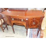 A George IV banded mahogany bow front sideboard, length 152cm, depth 65cm, height 94cm