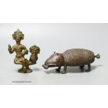 An Indian brass model of an armadillo and a similar figure