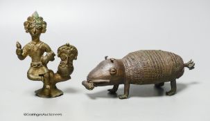 An Indian brass model of an armadillo and a similar figure