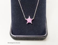 A modern Tiffany & Co platinum and five stone pink sapphire set star pendant necklace, star 11mm,