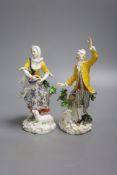 A pair of Meissen figures of a dancing shepherd and shepherdess, 19th century, height 23cm