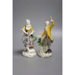 A pair of Meissen figures of a dancing shepherd and shepherdess, 19th century, height 23cm