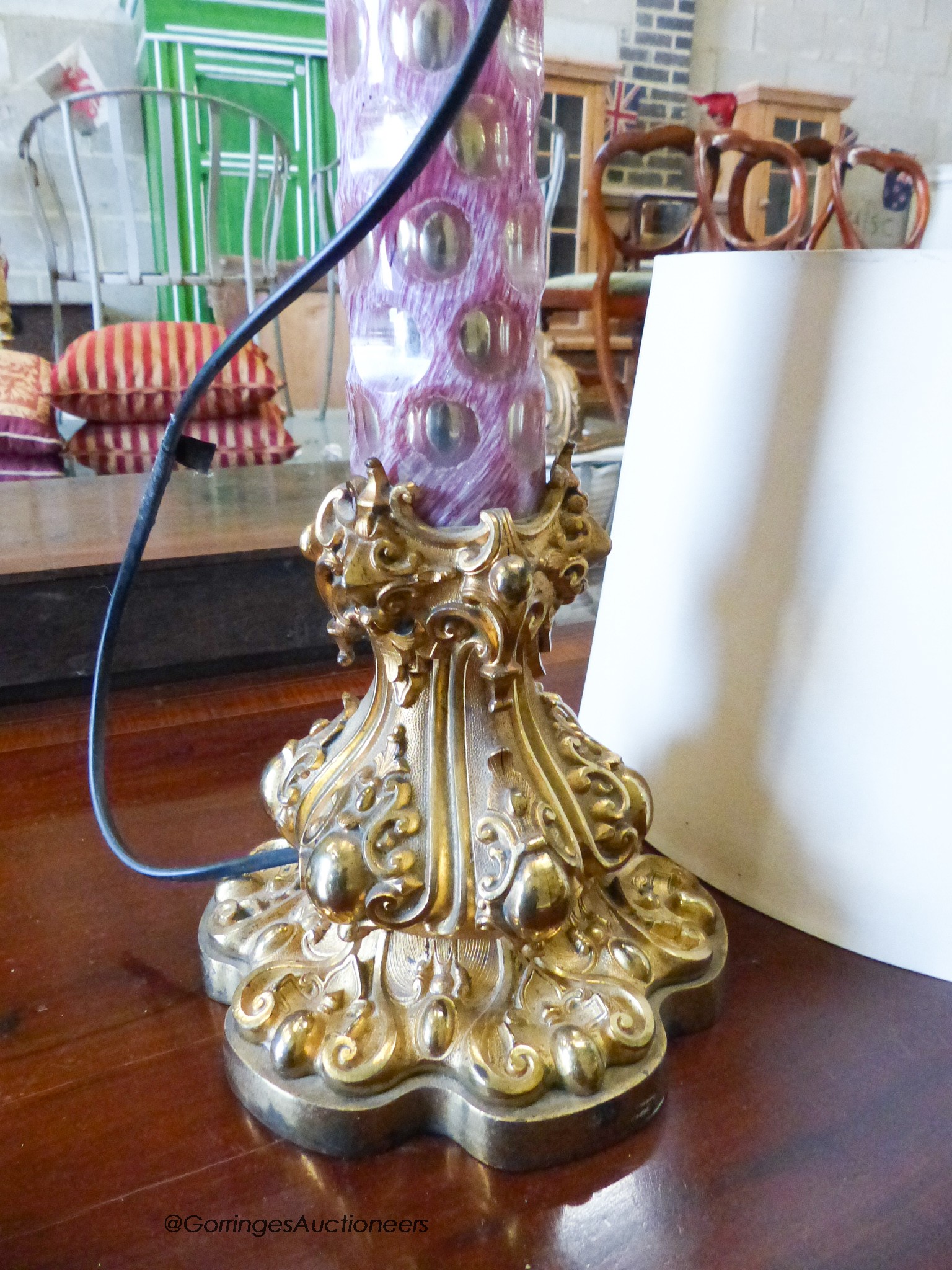 A 19th century ormolu and Bohemian glass standard lamp, height 112cm - Image 2 of 4