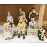 Eight Royal Doulton figures including: The Helmsman, The China Restorer, The Boatman, Sweet Dreams,