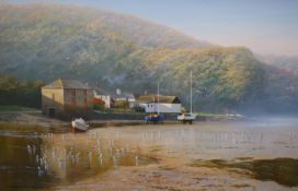 Graham Petley (b.1944)‘Low tide, Lerryn, Cornwall’Oil on canvassigned50 x 75cm.