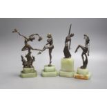 A group of four Art style bronze and oynx dancers, tallest 21.5cm