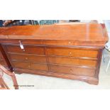 A French style reproduction mahogany eight drawer chest, width 165cm, depth 50cm, height 84cm